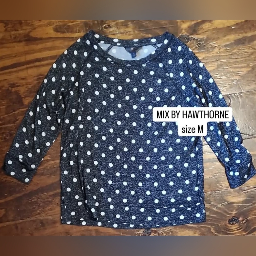 Navy Polka Dot Long Sleeve Top